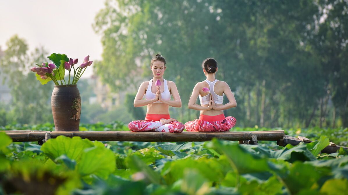 The girls in the lotus posture
